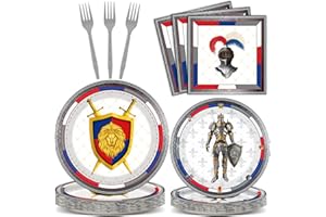 CHIAZLLTA 96 Piece Medieval Party Decorations Castle Birthday Paper Plates and Napkins Knights Party Birthday Supplies Favors for Boys and Girls, Medieval Party Decor Serves 24
