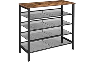 HOOBRO Shoe Rack, 5-Tier Shoe Storage Unit Flat & Slant Adjustable Shoe Organizer Shelf for 16 Pairs, Durable and Stable, for