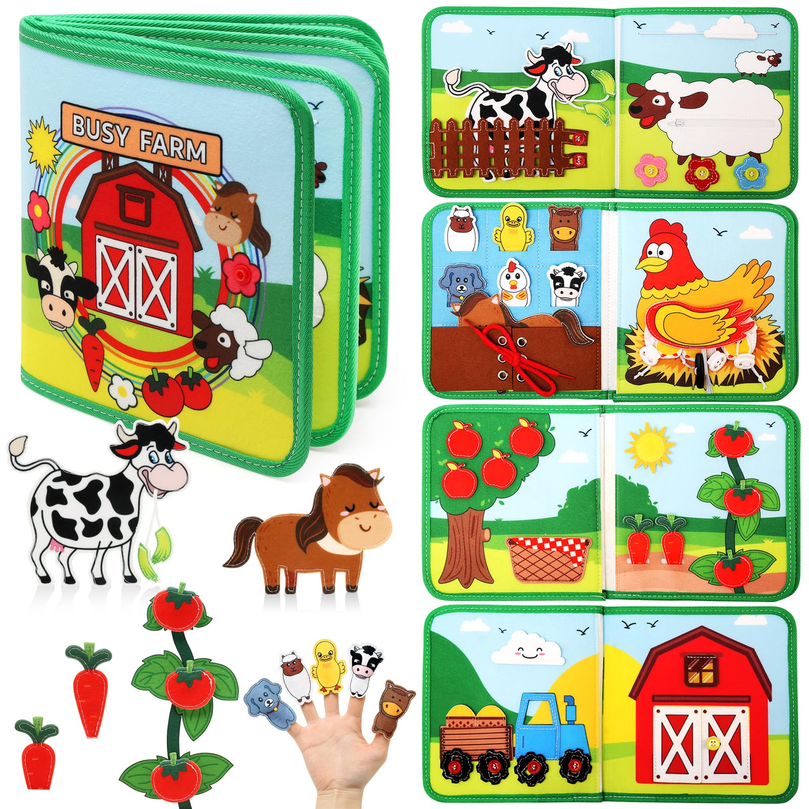 LEADSTAR Baby Tissue Box Toy Farm Crink Plush,Whats Inside Box Montessori Toys with Rattle,Crinkle,Mirror for Babies 6 9 12 18 Months Early Developmental Infant Sensory Learning Toys Newborn Gifts (D)