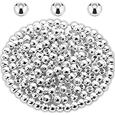 200pcs Silver Spacer Beads for Jewelry Making, 5mm Silver Plated Metal Beads with Hole, Round Loose Charm Caps for DIY Jewelry Making Bracelet Necklace Crafting