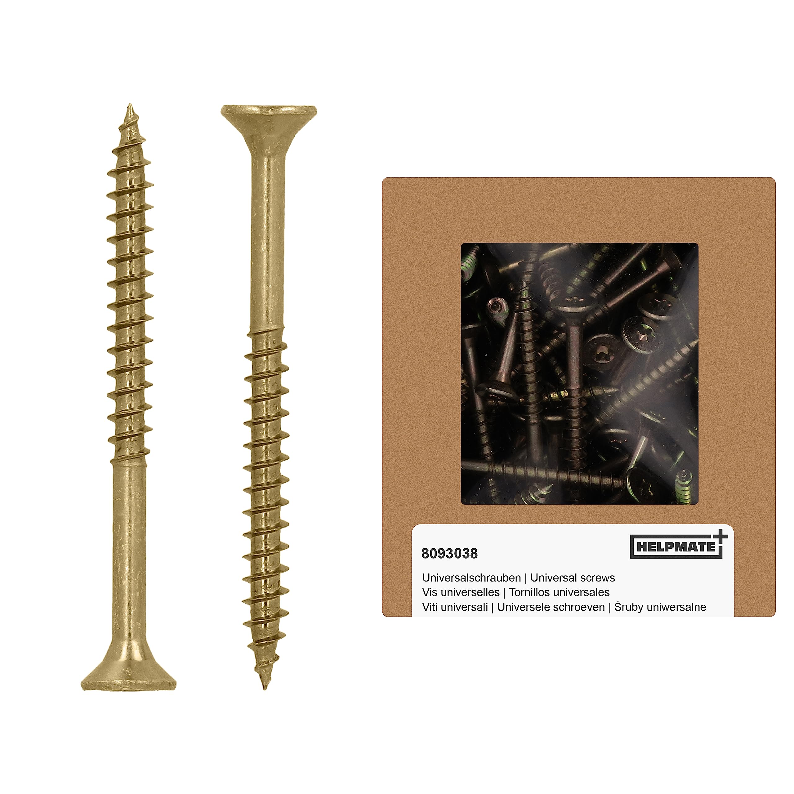 HELPMATE Universal Countersunk Screws 5.0 x 60 Yellow Passivated Wood Screws with T-Drive and Partial Thread Chipboard Screws for Indoor and Protected Outdoor Use