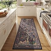 Rugcomf Runner Rug 2x6 Vibrant Tree of Life-Patterned Vintage Kitchen Rugs Non Slip Washable Soft Carpet Runner for Laundry Bedroom Bathroom, Blue