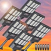 6PACK Solar Lights Outdoor Waterproof, 6500K Dusk to Dawn Solar Street Light Motion Sensor with Remote Control, LED Security Light for Outside Garden Yard Parking Lot, Outdoor Flood Lights