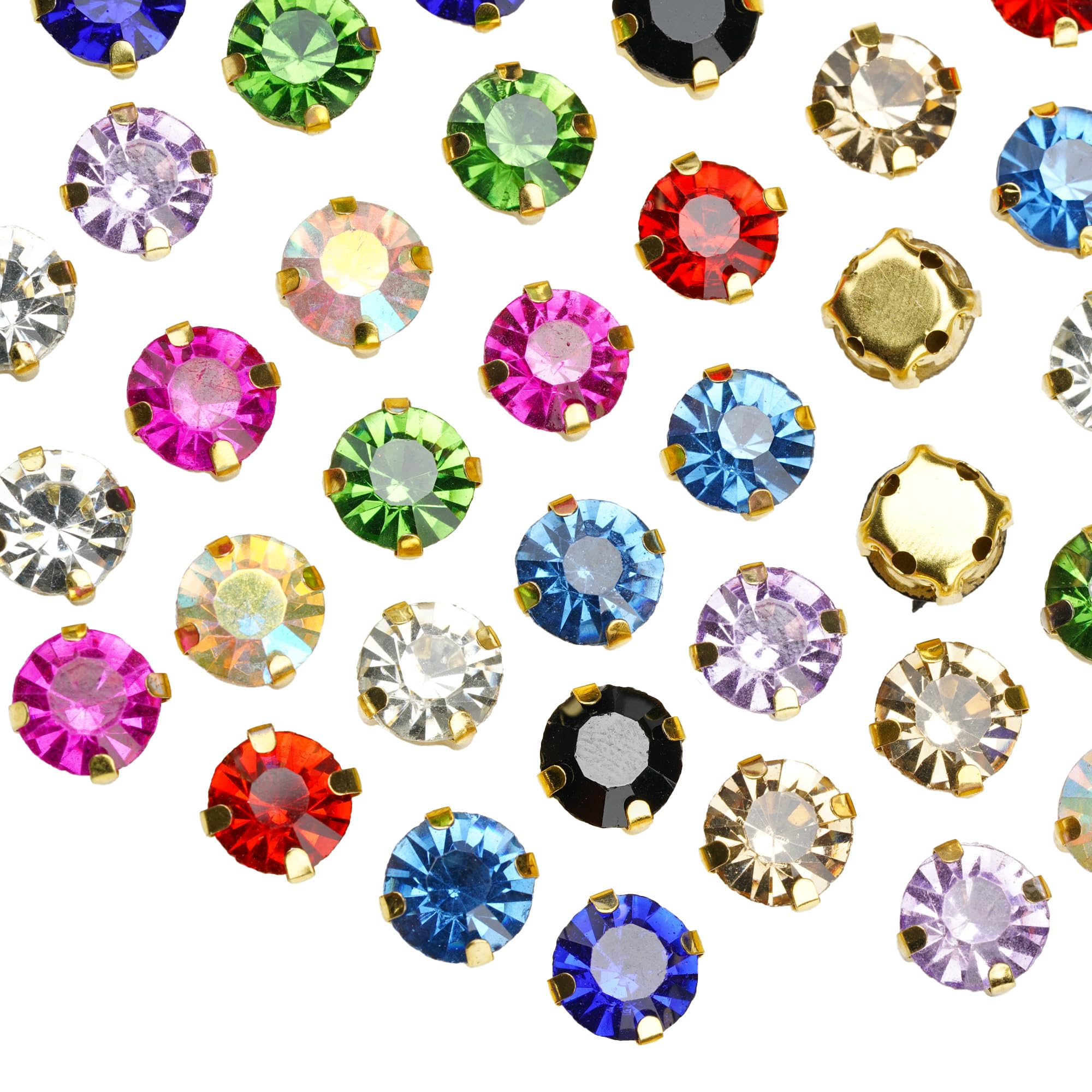 Photo 1 of Gold Claw Flatback Rhinestones - 100 Pcs 8MM Crystal, Mixed Colors for Sewing & Crafting, Ideal for Clothing Decoration