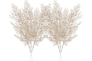 XMASEXP Christmas Glitter Stems 24pcs Artificial Pine Tree Picks for Christmas Tree Ornaments fillers, DIY Xmas Wreath, Crafts, Garland, Holiday, Party, Wedding and Home Decoration (Champagne Gold)