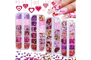 48 Grids Valentine Heart Nail Art Sequins Glitter, Gorvalin Holographic Heart Lips Letter Designs Nail Glitters Laser Foil Flake Glitter Decals for Holiday Nail Art Decorations