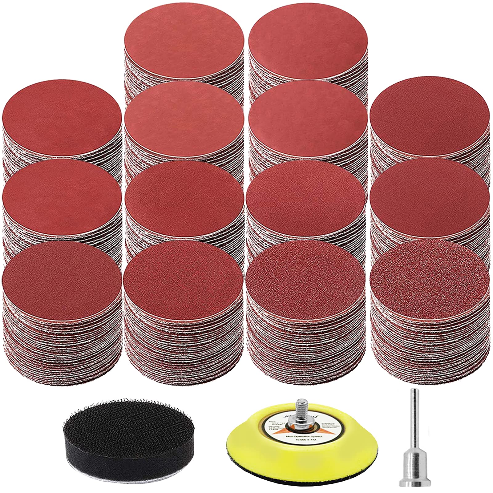WEWINK PLUS 320PCS 75mm Sanding Discs, 40-2000 Grit Hook and Loop 3 Inch Sandpaper Assortment with 1/8” Shank Backer Plate and Buffing Pad for Drill Sander Attachment, Wood, Grinder Rotary Tools