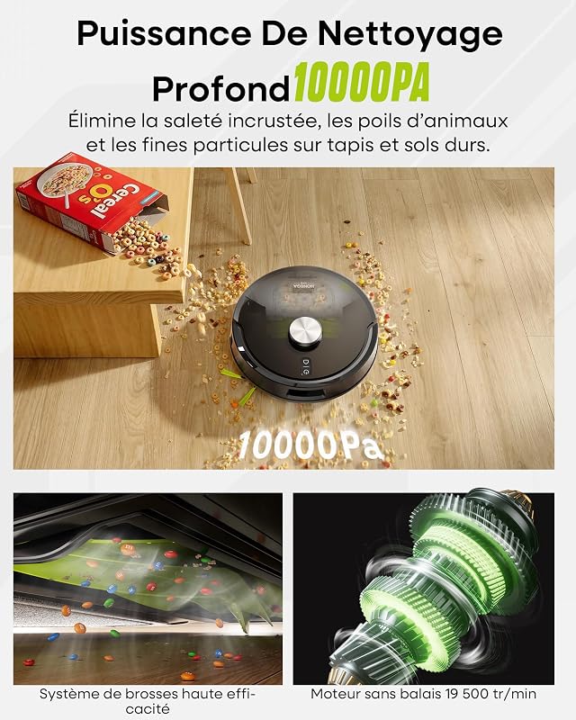 Robot Aspirateur Laveur, 10000Pa, avec Station de Vidange, Navi LDS
