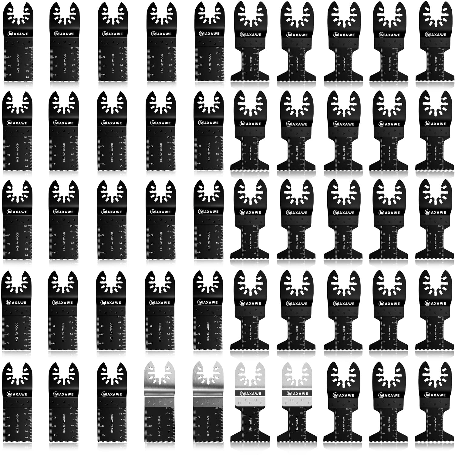 MaxAwe 52 PCS Multitool Bla-des, Oscillating Saw Bla-des Set Quick Release Multitool for Plastic Metal Cutting, Compatible with Dewalt Makita Milwaukee Decker and More