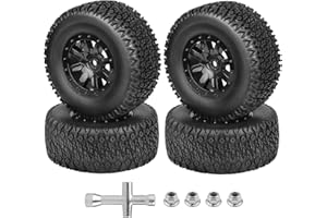 Hobbyfire Pre-Glued 12mm Hex RC Wheel Rim & Tires Set for 1/10 RC Short Course Truck Traxxas Slash 2WD 4x4 HPI Tamiya Losi SCT Redcat Blackout SC, 4PCS (Style B)