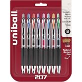 Uni-Ball 207 Retractable Gel Pens, Medium Point (0.7mm), Assorted, 8 Pack
