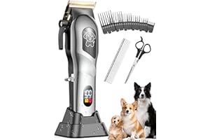 MEARENS Dog Grooming Kit, Dog Clippers for Grooming for Heavy Thick Hair, Low Noise Cordless Pet Hair Trimmer with Stainless Steel Blade, Professional Rechargeable Hair Trimmer for Dogs and Cats