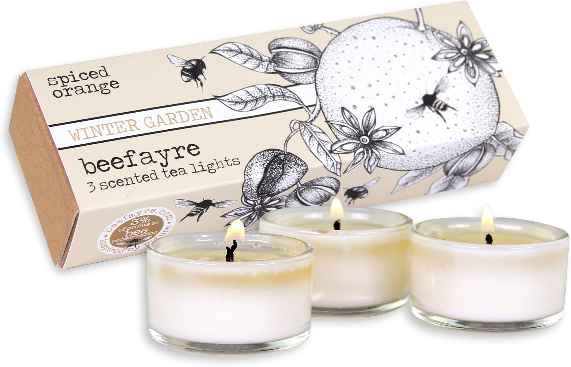 Beefayre Set of Three Tea Lights Spiced Orange Scented Tea lights