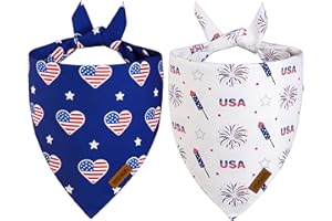 THLOH 4th of July Dog Bandanas - 2 Pack Reversible American Flag Pet Scarf for Boy and Girl | Premium Durable Fabric | USA Patriotic Bandana for Small Medium Large and Extra Large Dogs (Small)