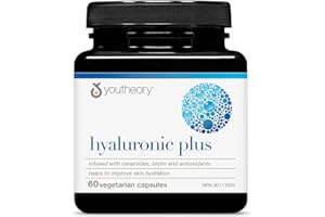 Youtheory Hyaluronic Acid Plus, Vegetarian Capsules, 60 Count, with Ceramides, Biotin, and Vitamin C. Helps Improve Skin Hydr