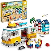 LEGO Creator 3 in 1 Beach Camper Van Building Kit, Transforms from a Campervan to Ice Cream Shop to House, Great Gift for Surfer Boys and Girls, Pretend Play Beach Life, 31138