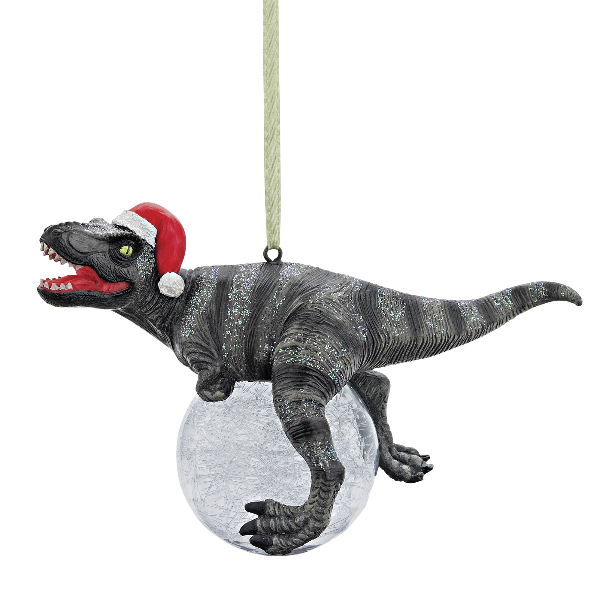 Design Toscano QS93320 Blitzer the T Rex Dinosaur Christmas Tree Ornament, Polyresin with Glass Ball, 12.5 cm