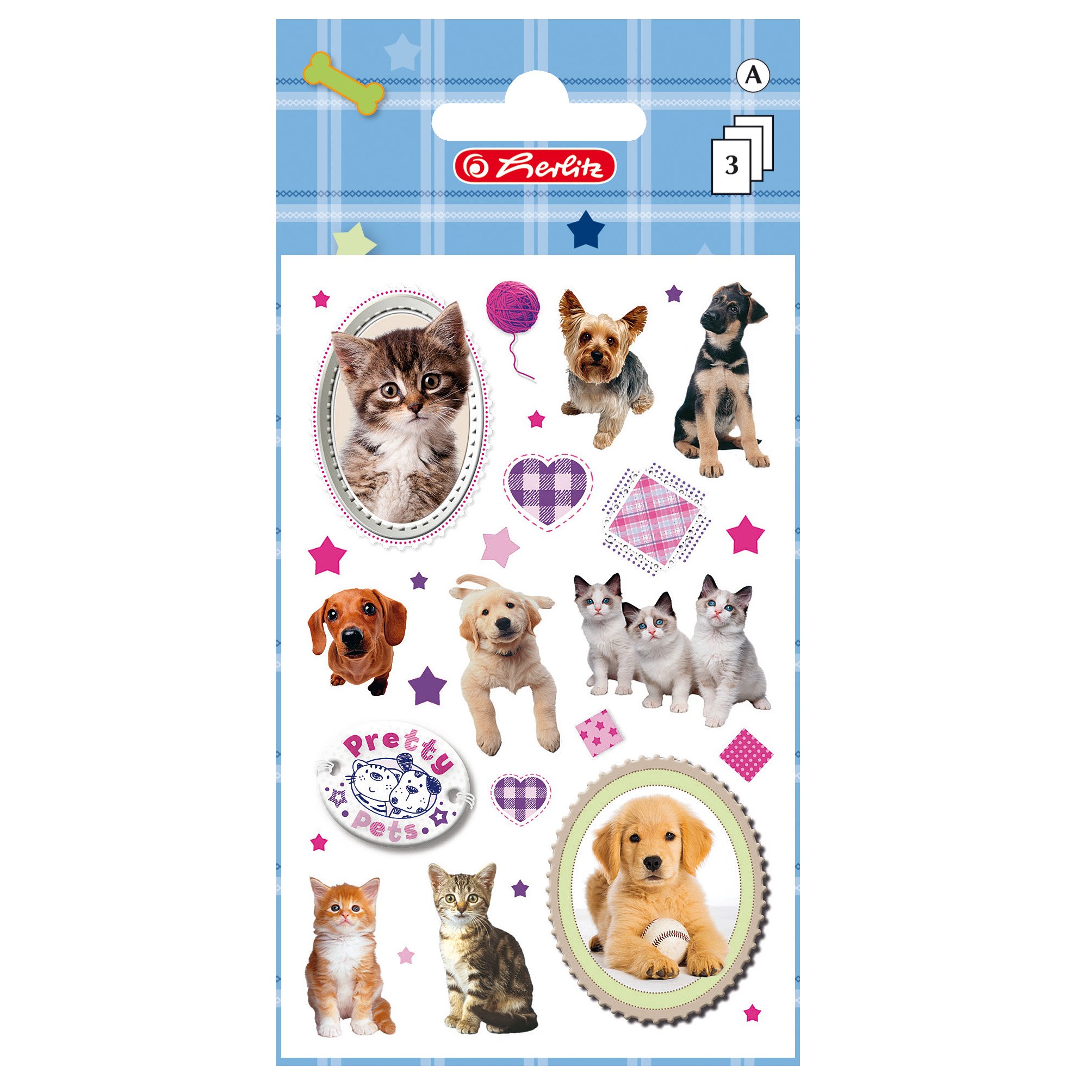 Herlitz 11294543 Sticker Pretty Pets Dogs and Cats, Self-Adhesive Sheets FSC Mixed Hund/Katze
