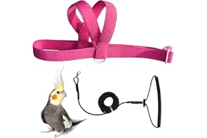 VANTRONIK VANFAVORI Adjustable Bird Harness with 80 Inch Leash, Outdoor Flying Kit Training Rope for Bird Parrots Cockatiel S Size Weight 70-120 Grams,Magenta