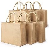 Segarty Tote Bags, 6 Pack Large Burlap Reusable Jute Canvas Gift Favors Bag with handles Blank Tote Bulk for Bridesmaid Wedding, Women Market Grocery Shopping, Bachelorette Party, Beach Trip, DIY
