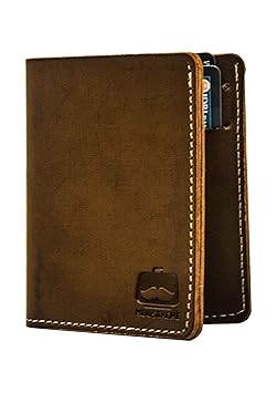 Moustache Mens Vegan Leather Front Pocket Minimalist Wallet (Brown)