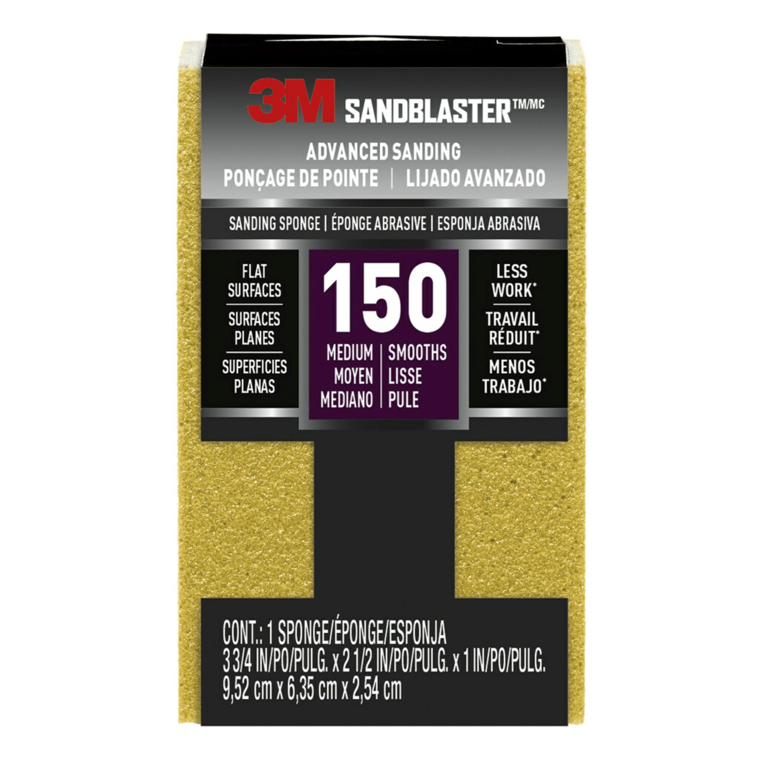 3M 20908-150 P150 SandBlaster Medium Sanding Sponge for Bare Surfaces - (Pack of 1)