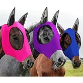 Weewooday 3 Pcs Horse Fly Mask with Ears, L, Purple, Blue, Pink