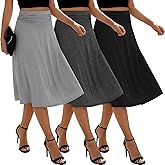 Baggyfly 3 Pack Womens Midi Skirts Flowy Lightweight Knee Length Casual Elastic Waist Modest Flared Skirts Trendy Summer