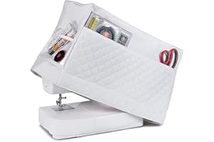 Addicted DEPO Sewing Machine Cover with Convenient Pockets - Protective Quilted Dust Cover Pro - Universal for Most Standard Singer & Brother Machines | Rodi's (White)