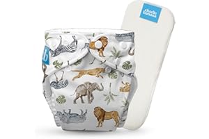Charlie Banana Cloth Diapers, Reusable, Washable, Adjustable One Size Diaper, for Babies and Toddlers, with Absorbent Insert - Wildlife, 1 Pack