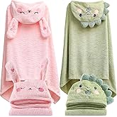 BEFACL Hooded Towel for Kids, 2 Pack Ultra Soft Coral Fleece Kids Bath Towels, Absorbent Toddler Towels with Hood Age 0-10 Years for Infant, Kids - Large 27.5 X 55 inch (Pink Rabbit & Green Dinosaur)