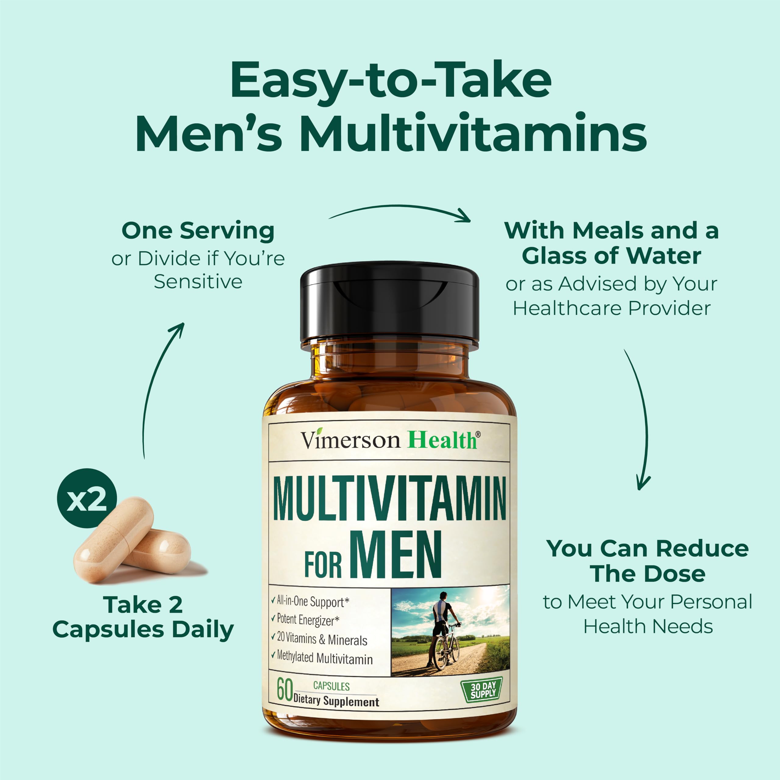 Multivitamin for Men – Methylated Mens Multivitamins & Multiminerals Capsules with Vitamin B12, A, D, C, Zinc, Magnesium & More for Complete Daily Support – High Potency Bioavailable Vitamins for Men