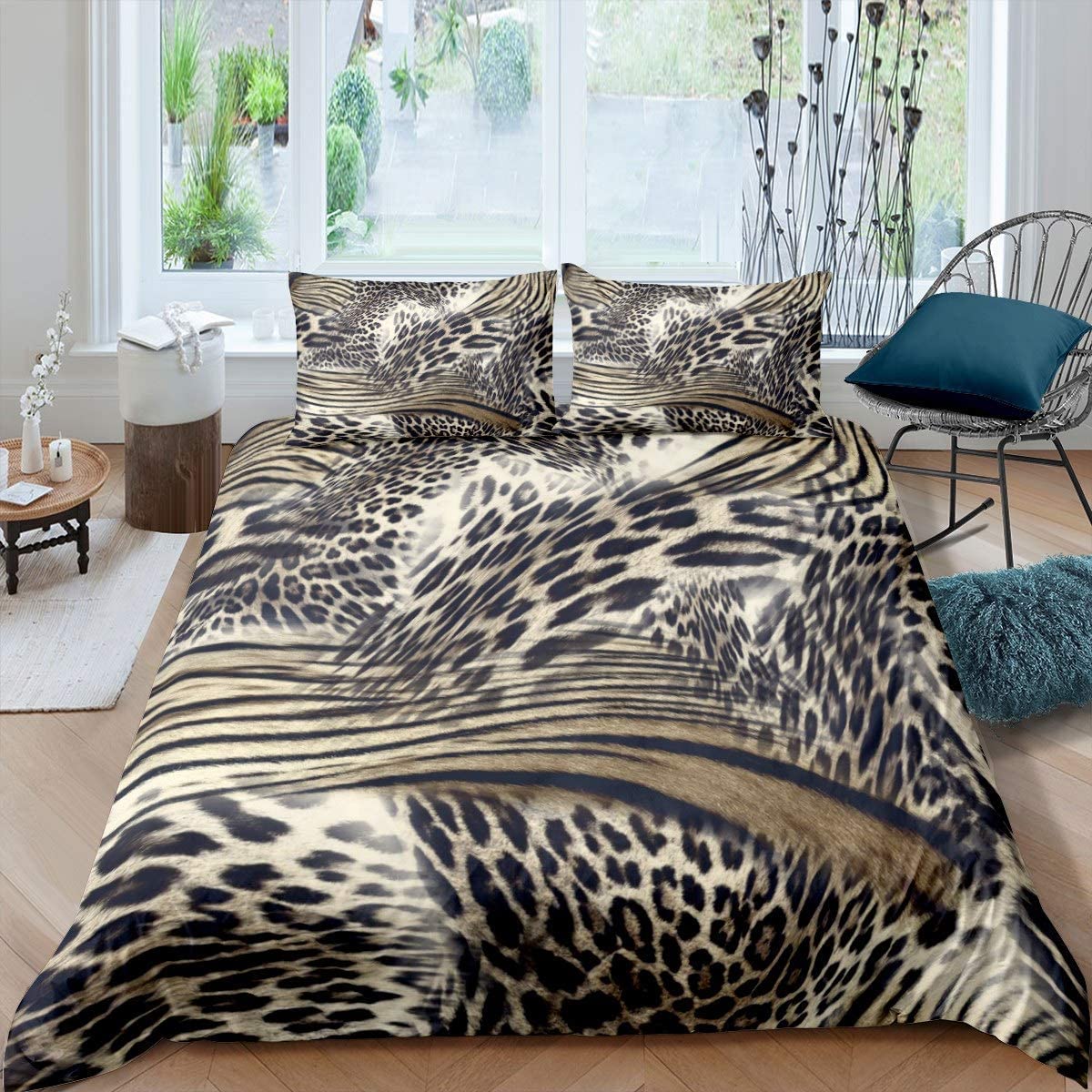 Loussiesd Leopard Pattern Duvet Cover Animal Print Cheetah Bedding Set for Kids Man and Woman Luxury Comforter Cover Golden Bedspread Cover Decor Bedroom Collection 3Pcs Super King — image 1
