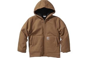 Carhartt Boys' Flannel-Lined Hooded Canvas Insulated Zip-Up Jacket