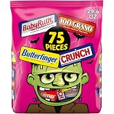 Butterfinger, CRUNCH, Baby Ruth and 100 Grand Mini and Fun Size Assorted Halloween Candy Bars, 75 Count, 29.4 oz