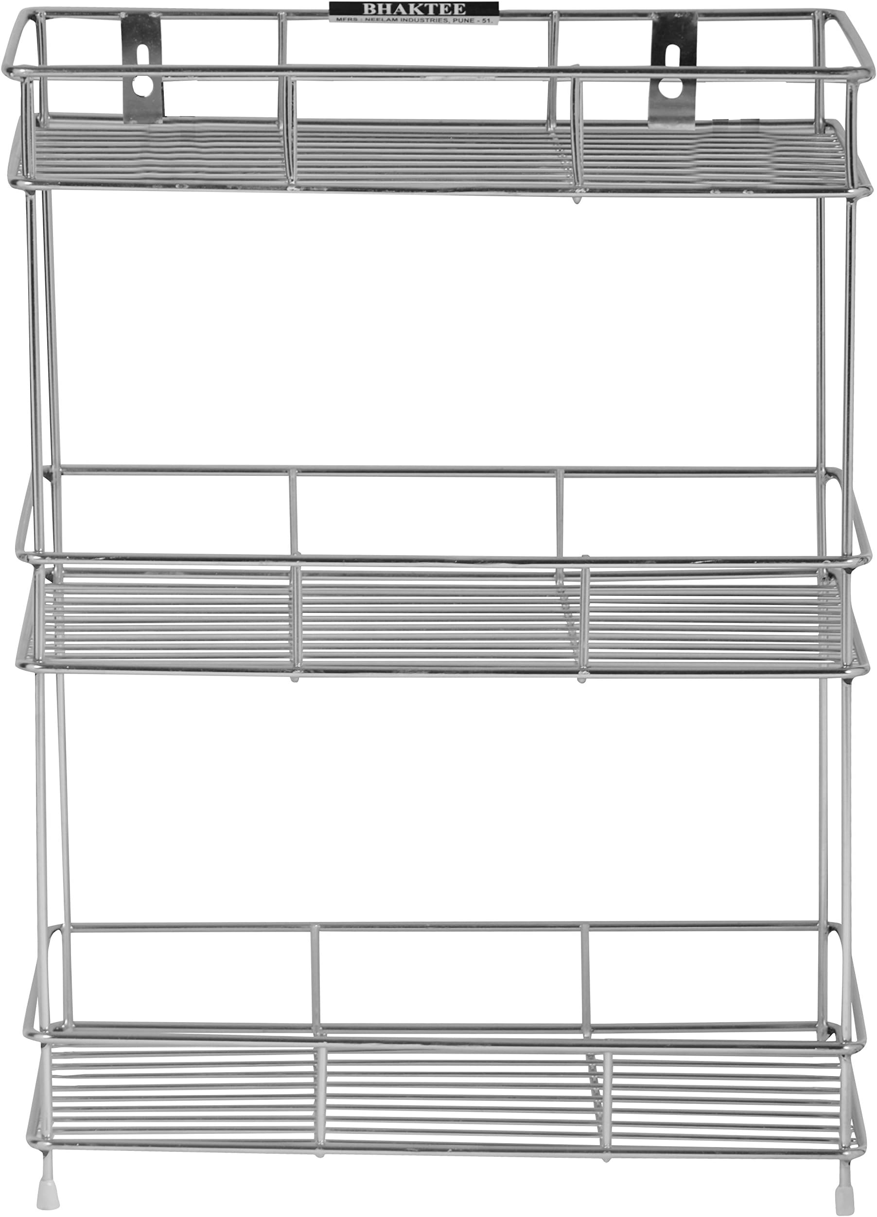 Bhaktee Stainless Steel 3-Tier Fruits and Vegetable Multipurpose Storage Rack for Kitchen Wall Mounted Shelves (36 X 20 X 48 Cm, Metallic, Small)