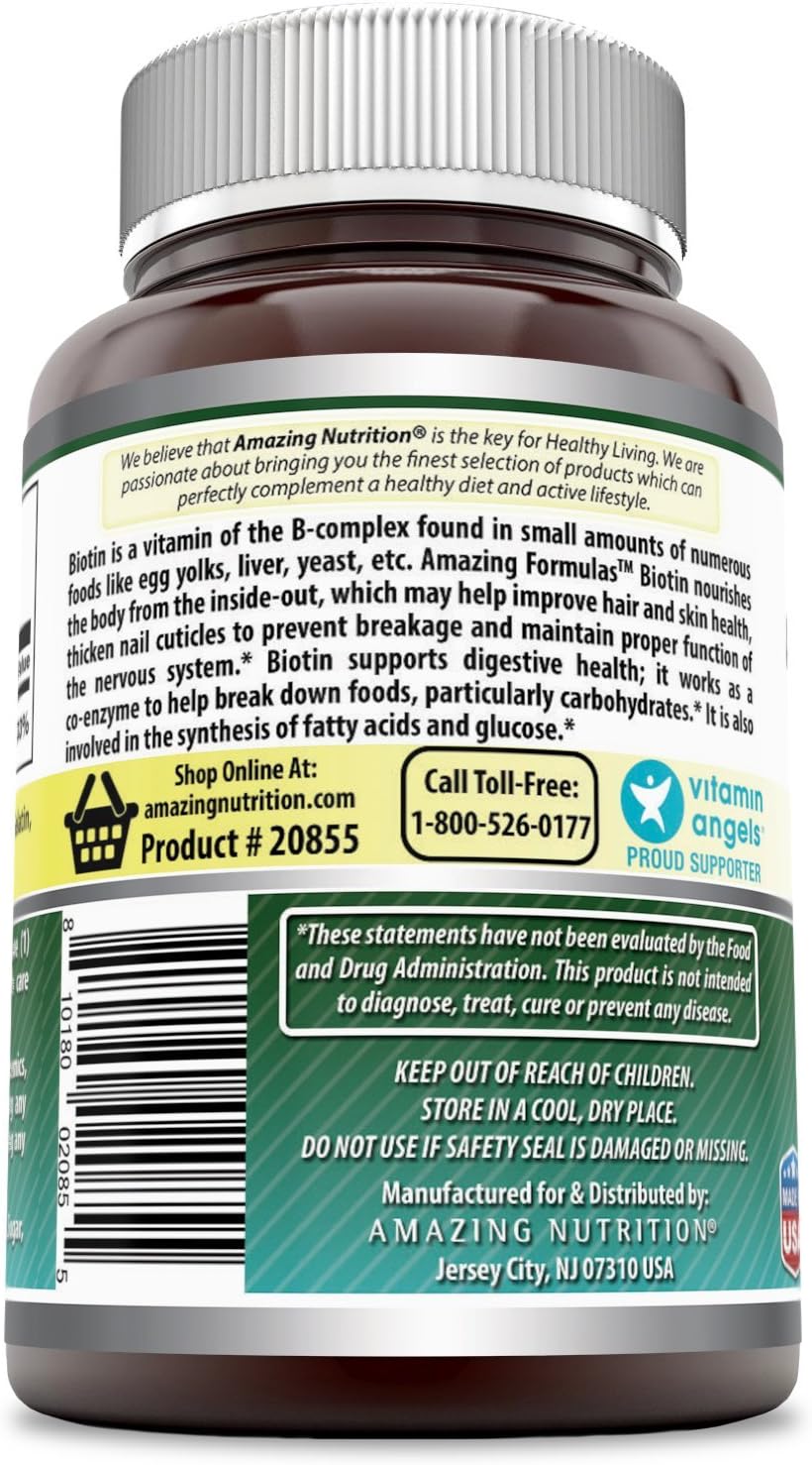 Amazing Formulas Biotin Supplement - 10,000mcg - 200 Capsules (Non-GMO, Gluten Free) Supports Healthy Hair, Skin & Nails - Promotes Cell Rejuvenation: Health & Personal Care