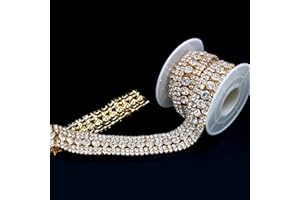 JEGOYER 1 Yard 5 Rows Crystal Rhinestone Trim, Diamond Close Chain Applique, Rhinestone Ribbon Wrap Roll, Bling Mesh Strip, Sewing Crafts Wedding Clothing Embellishments DIY Decoration