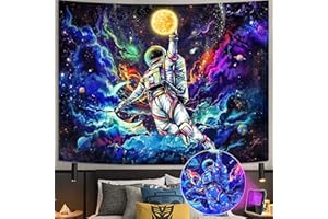 kampdream Blacklight Astronaut Space Tapestry, UV Reactive Galaxy Universe Planet Glow in Dark Tapestries for Men, Boys and Teens Cool Poster 44×60 inch