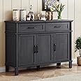 ONBRILL 48 Inches Buffet Cabinet with Storage, Farmhouse Sideboard Buffet w/2 Drawers and 3 Doors, Wood Coffee Bar Cabinet with Adjustable Shelves, Sideboard Storage for Kitchen, Living Room, Black