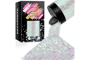 ESTANOITE Holographic Chunky Glitter, 160G/5.64OZ, Mixed Fine & Chunky for Epoxy Resin, Iridescent for Crafts Tumblers, Halloween/Christmas Festival Painting Decor (Pearl White)