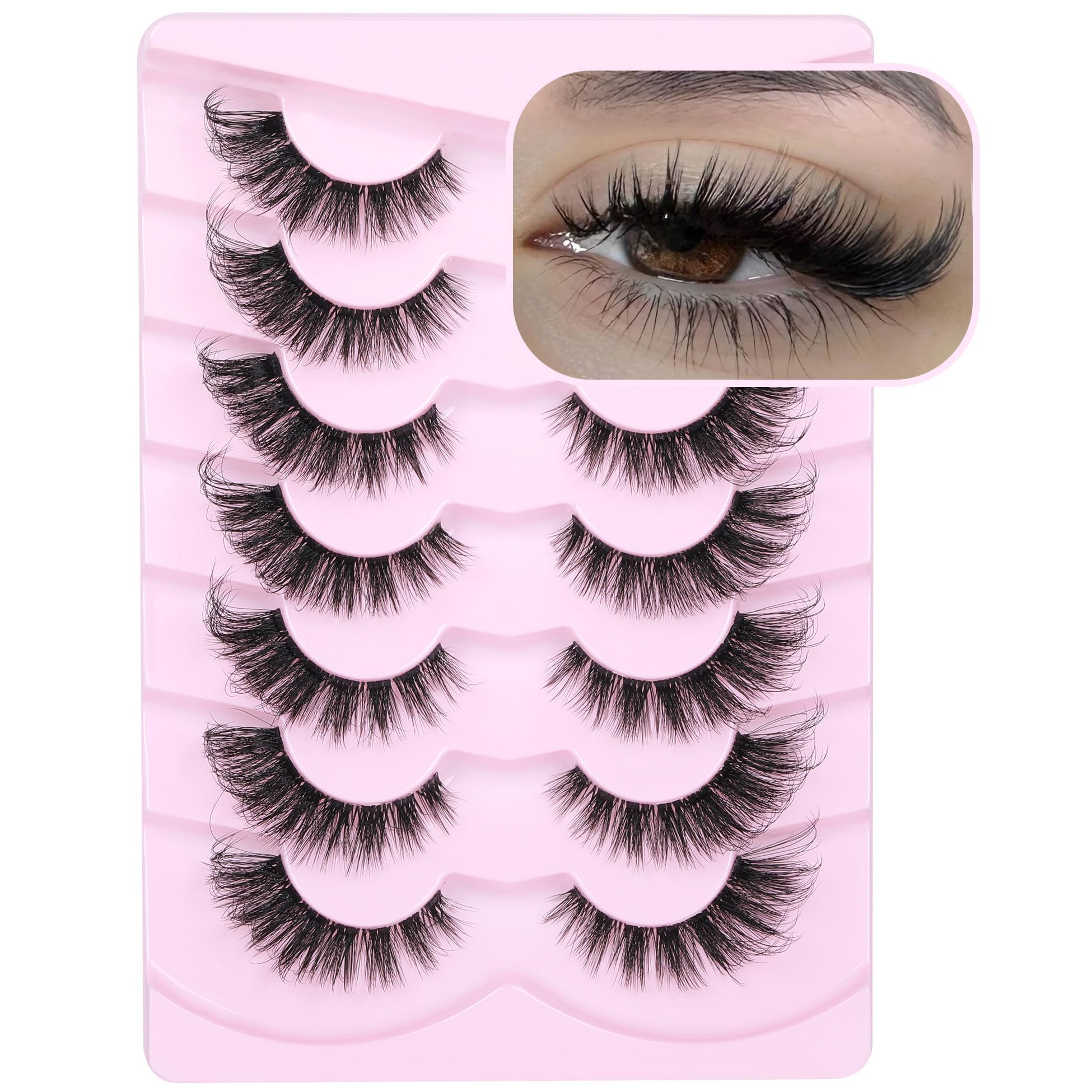7 Pairs False Eyelashes Natural Looking Lashes Wispy Soft Faux Mink Lashes Fluffy False Lashes 16mm