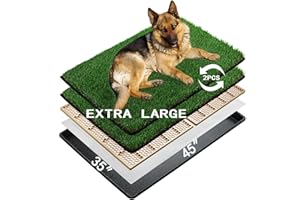 MEEXPAWS Dog Grass Pee Pads for Dogs with Tray | Extra Large 45×34 in | 2× Dog Artificial Grass Pads Replacement| Rapid Drainage | Indoor Litter Box | Hemmed Edge