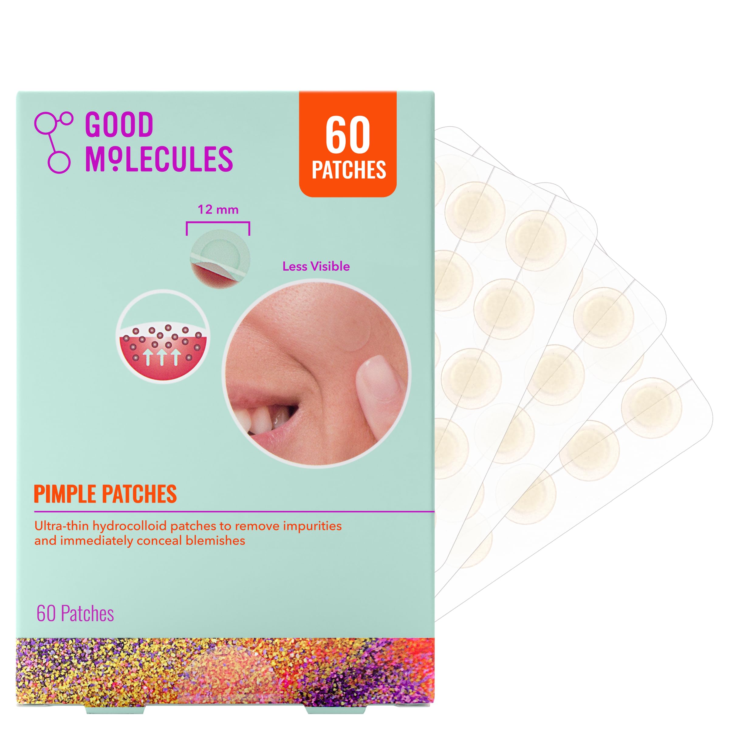 Good Molecules Pimple Patches - 60 Ultra-Thin Hydrocolloid Patches To Conceal Whiteheads, Blackheads And Blemishes, Target Acne And Impurities - Cellulose And Pectin Face Skin Care
