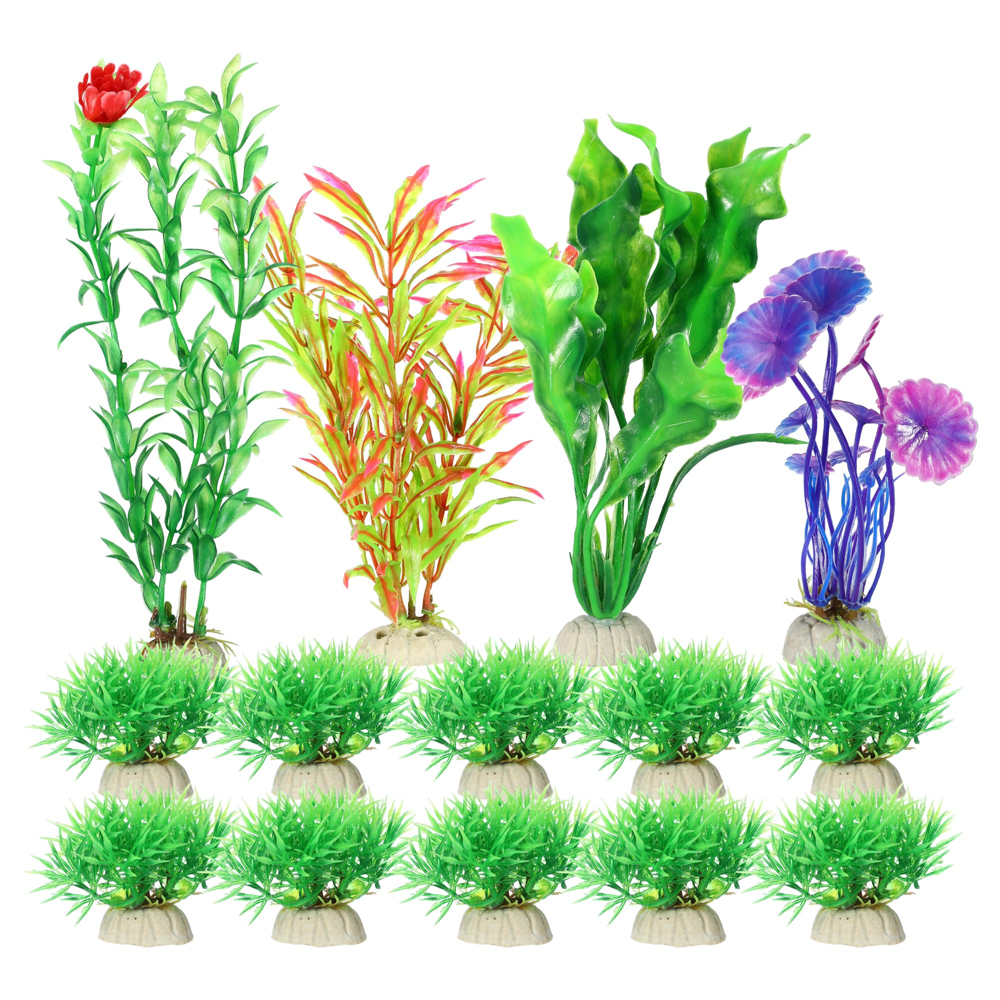 CAPASTEC Plastic Aquarium Plants, Colorful Fish Tank Plant Decorations Set, Artificial Aquatic Plants, Fish Tank Accessories Plants for Aquarium Decorations (Assorted Color, 14pcs)