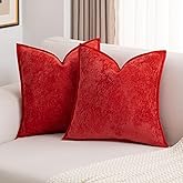FUTEI Red Chenille Throw Pillow Covers 18x18 Inch Set of 2,Soft Cozy Bound Edge Design Cushion Case,Home Decor for Couch Bed Living Room
