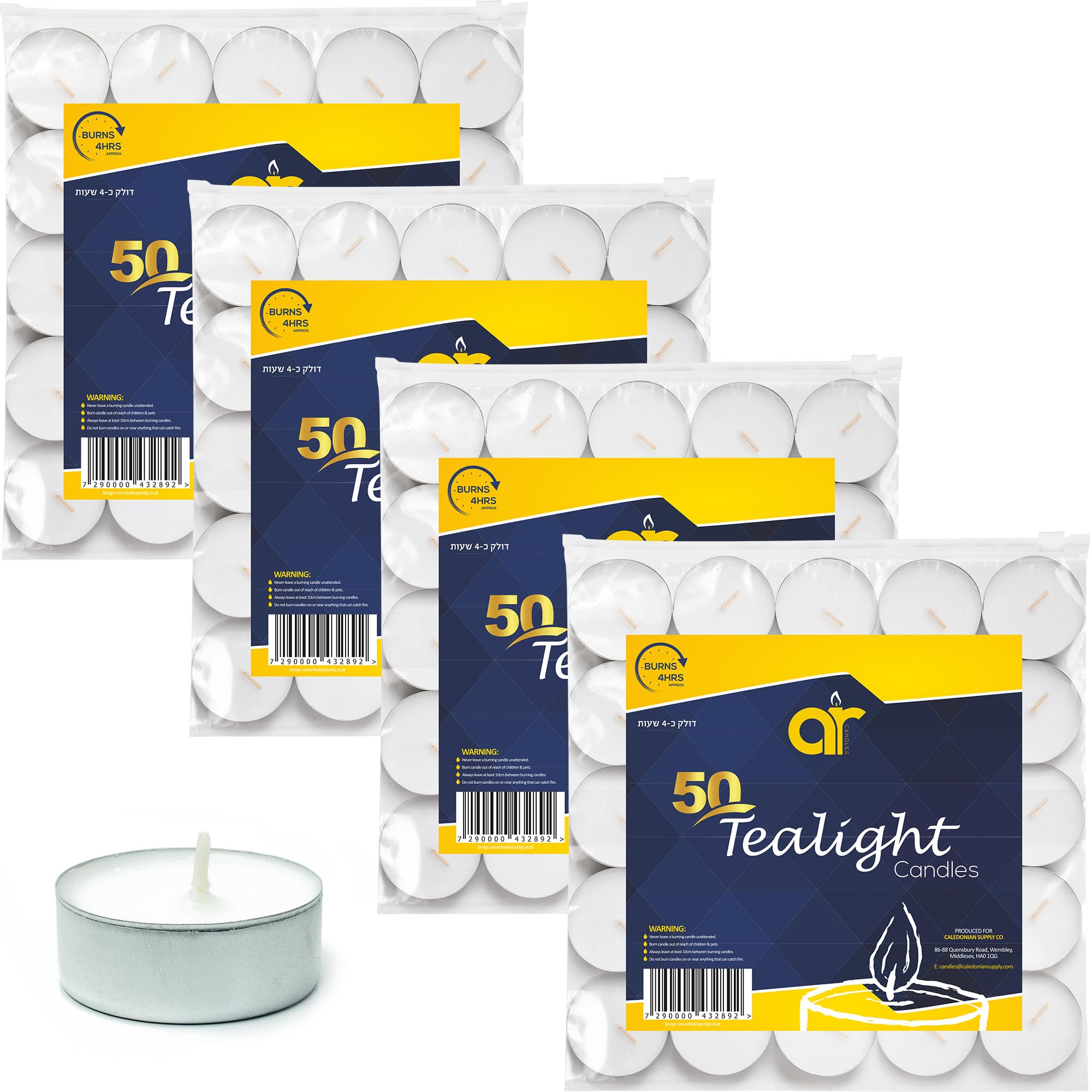 AR Tea Light Candles - Pack of 200 Unscented White Candle Lights (12 Grams) - Long Burning 4-Hour Tealights in Resealable Bag - Versatile Small Candles for Mood and Accent Lighting in All Occasions