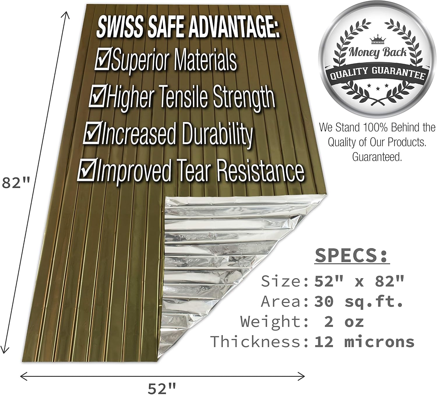 Swiss Safe Emergency Mylar Thermal Blankets (4-Pack) + Bonus Signature Gold Foil Space Blanket: Designed for NASA, Outdoors, Hiking, Survival, Marathons or First Aid: Home & Kitchen