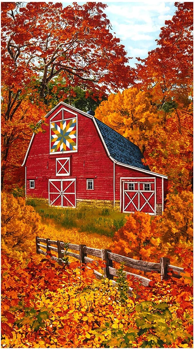 Amazon Com Timeless Treasures Autumn Barn With Quilt Design Panel