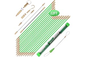 FTIHTRY 22FT Fiberglass Running Electrical Wire Cable Glow Rods Wire Pulling, Fish Rods Electrical Kit with 8 Different Attachments and Fish Tape Wire Puller Kit